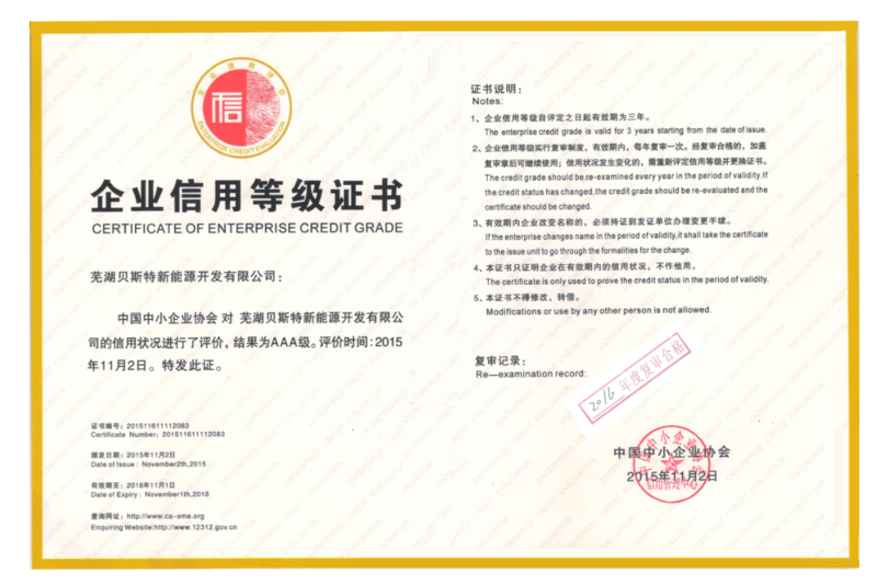 企业信用等级证书（AAA）